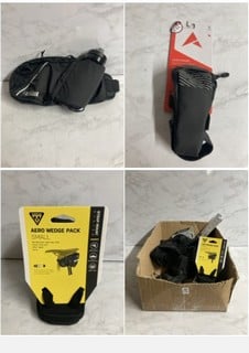 Lot 339  
            Nottingham SR5 - Delivery Only 
                
BOX OF VARIOUS BIKE ACCESSORIES TO INCLUDE TOPEAK TRIBAG LARGE ADHESIVE STRAP MOUNT