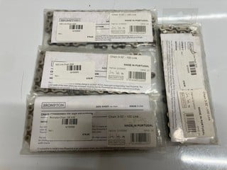 Lot 101  
            Nottingham SR6 - Parcel Delivery 

                
4 X BROMPTON BIKE CHAINS INC 102 LINK 3-32 CHAIN