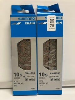 Lot 78  
            Nottingham SR6 - Parcel Delivery 
                
2 X SHIMANO 10S CN-6600 BIKE CHAINS 10 SPEED
