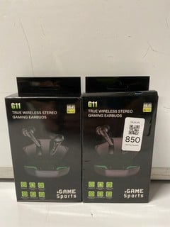 Lot 850  
            Nottingham SR6 - Parcel Delivery 

                
2 X G11 TRUE WIRELESS STEREO GAMING EARBUDS