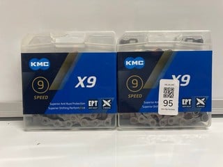 Lot 95  
            Nottingham SR6 - Parcel Delivery 
                
2 X KMC X9 ANTI-RUST 9 SPEED BIKE CHAINS