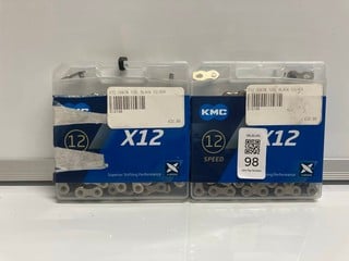 Lot 98  
            Nottingham SR6 - Parcel Delivery 
                
2 X KMC X12 126L BLACK SILVER 12 SPEED BIKE CHAINS