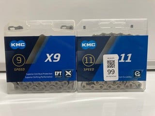Lot 99  
            Nottingham SR6 - Parcel Delivery 
                
2 X KMC BIKE CHAINS INC X11 11 SPEED BIKE CHAIN