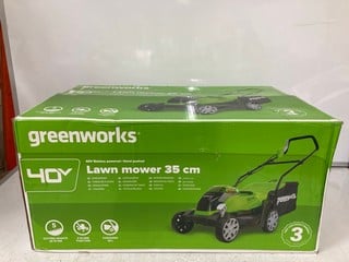 Lot 174  
            Nottingham SR6 – Delivery Or Collection 

                
GREENWORKS 35CM BATTERY POWERED LAWNMOWER (WITH 2 BATTERIES AND CHARGER)