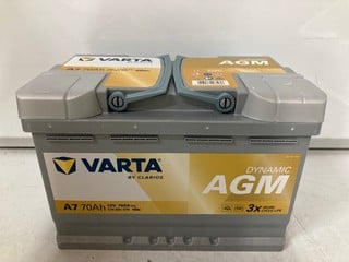 Lot 180  
            Nottingham SR6 – Collection Only 

                
VARTA BY CLARIOS A7 70AH AGM DYNAMIC CAR BATTERY (COLLECTION ONLY)