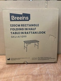 Lot 220  
            Nottingham SR9 - Delivery Or Collection 

                
BREEINS 120CM RECTANGLE FOLDING IN HALF TABLE IN RATTAN LOOK