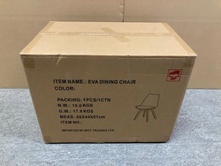 Lot 296  
            Nottingham SR9 - Delivery Or Collection 

                
4 X EVA DINING CHAIRS