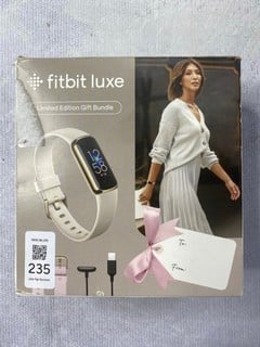 Lot 235  
            Nottingham Prem - Delivery Only 

                
FITBIT LUXE SMART FITNESS TRACKER: MODEL NO FB422 (WITH BOX & CABLE)  [JPTN47433]