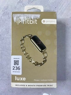 Lot 236  
            Nottingham Prem - Delivery Only 

                
FITBIT LUXE SMART FITNESS TRACKER: MODEL NO FB422 (WITH BOX & CABLE)  [JPTN47437]
