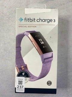 Lot 237  
            Nottingham Prem - Delivery Only 

                
FITBIT CHARGE 3 SMART FITNESS TRACKER: MODEL NO FB409 (WITH BOX) (SCREEN FAULT)  ...