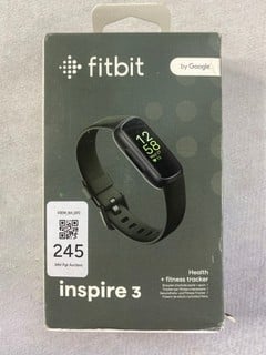 Lot 245  
            Nottingham Prem - Delivery Only 

                
FITBIT INSPIRE 3 SMART FITNESS TRACKER: MODEL NO FB424 (WITH BOX)  [JPTN47438]