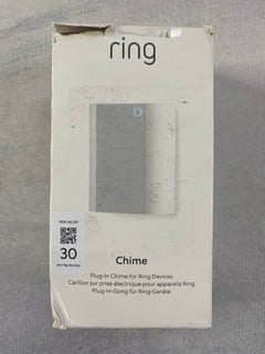 Lot 30  
            Nottingham Prem - Delivery Only 

                
RING CHIME PLUG IN FOR RING DEVICE DOORBELL ACCESSORIES. (WITH BOX)  [JPTN47461]