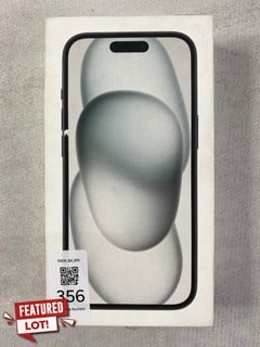 Lot 356  
            Nottingham Prem - Delivery Only 

                
APPLE IPHONE 15  SMARTPHONE IN BLACK: MODEL NO A3090 (WITH BOX NO CHARGE CABLE)OR...