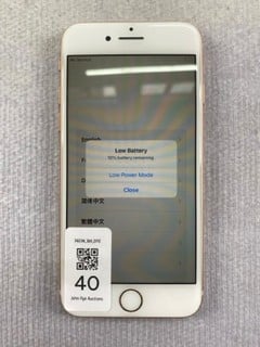 Lot 40  
            Nottingham Prem - Delivery Only 

                
APPLE IPHONE 8 64GB SMARTPHONE IN GOLD: MODEL NO A1906 (UNIT ONLY)  [JPTN47499]