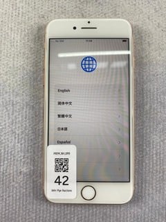 Lot 42  
            Nottingham Prem - Delivery Only 

                
APPLE IPHONE 8 64GB SMARTPHONE IN GOLD: MODEL NO A1863 (UNIT ONLY) (CRACKED BACK ...