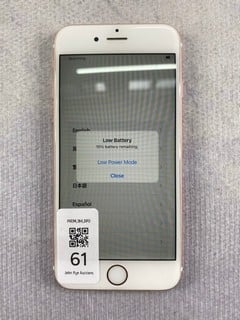 Lot 61  
            Nottingham Prem - Delivery Only 

                
APPLE IPHONE 6S 32GB SMARTPHONE IN ROSE GOLD: MODEL NO A1688 (UNIT ONLY)  [JPTN47...