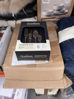 Lot 154  
            Chesterfield SR39 - Parcel Delivery Only 

                
WINDSOR 18.10 24 PIECE CUTLERY SET TO INCLUDE PIZZA STONE AND PEEL SET (LOCATION:...
