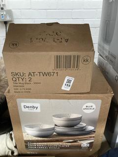 Lot 155  
            Chesterfield SR39 - Parcel Delivery Only 

                
350ML MUG IN BLACK TO INCLUDE 12 PIECE DINNER SET (LOCATION: B2R)
