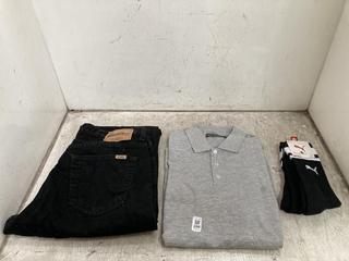 Lot 206  
            Chesterfield SR39 - Parcel Delivery Only 

                
3 X ASSORTED CLOTHING TO INCLUDE FRENCH CONNECTION POLO SHIRT IN GREY SIZE M (LOC...