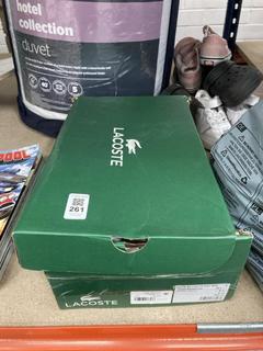 Lot 261  
            Chesterfield SR39 - Parcel Delivery Only 

                
LACOSTE ELITE ACTIVE FP SHOES IN WHITE SIZE UK 6 (LOCATION: B3R)
