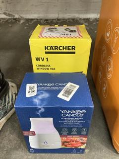 Lot 266  
            Chesterfield SR39 - Parcel Delivery Only 

                
KARCHER WV 1 CORDLESS WINDOW VAC TO INCLUDE YANKEE CANDLE ULTRASONIC AROMA KIT (L...