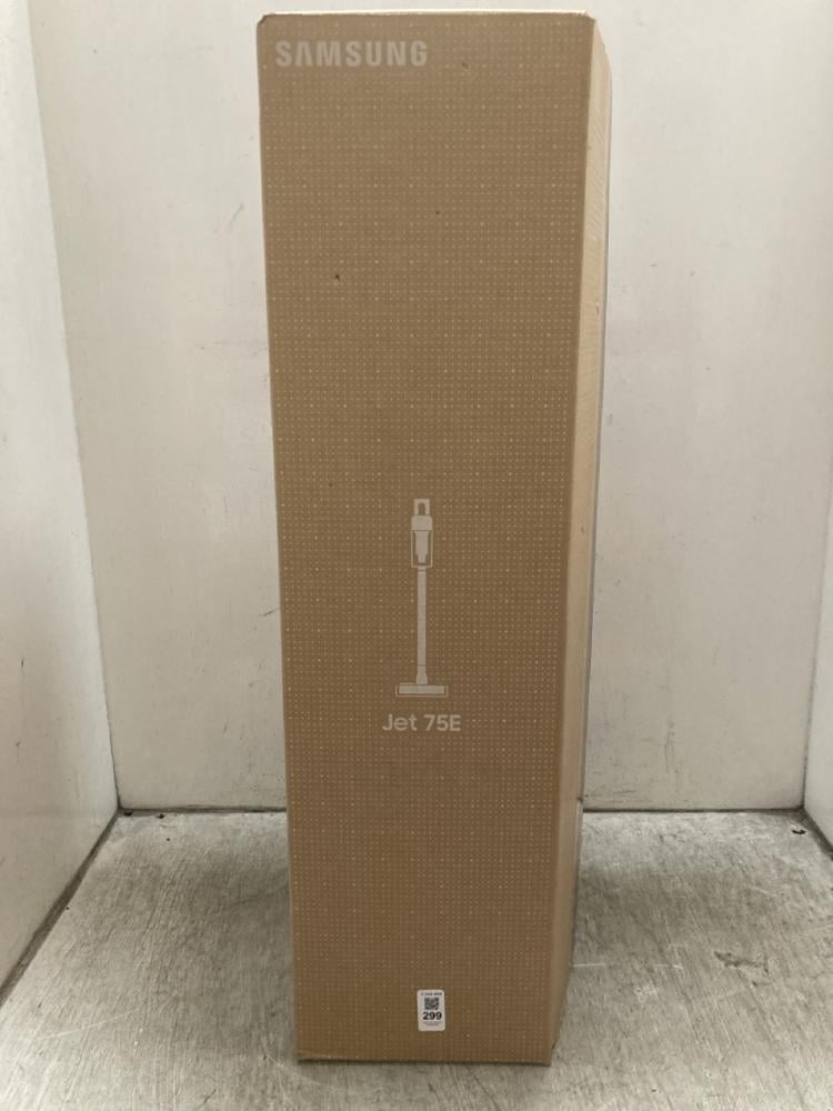 Lot 299  
            Chesterfield SR39 - Parcel Delivery Only 
                
SAMSUNG JET 75E VACUUM CLEANER ORIGINAL RRP- £249 (LOCATION: B4R)