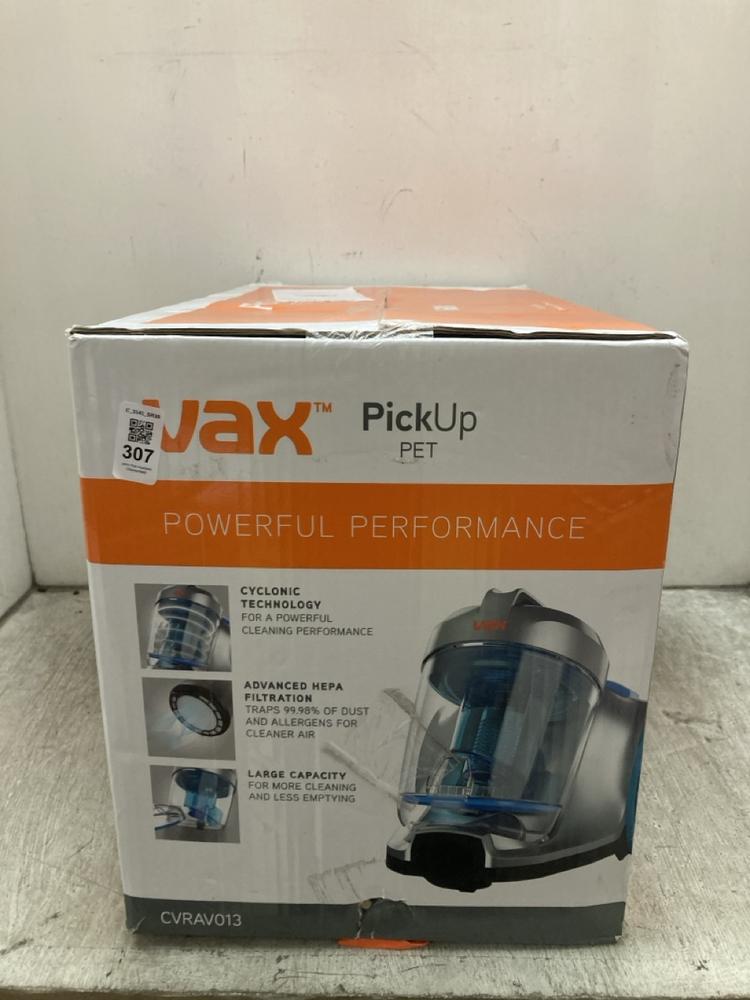 Lot 307  
            Chesterfield SR39 - Parcel Delivery Only 
                
VAX PICK UP PET VACUUM CLEANER MODEL: CVRAV013 (LOCATION: B4R)