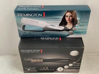 Lot 358  
            Chesterfield SR39 - Parcel Delivery Only 

                
REMINGTON SHINE THERAPY HAIR STRAIGHTENERS TO INCLUDE REMINGTON 1200W AIR STYLER ...