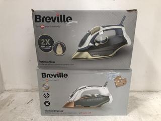 Lot 422  
            Chesterfield SR39 - Parcel Delivery Only 

                
2 X BREVILLE OPTIMAL FLOW 3100W CERAMIC IRON (LOCATION: B6R)