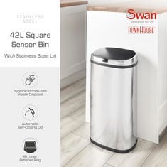 Lot 134  
            BIRMINGHAM SR111 - PARCEL DELIVERY ONLY 

                
SWAN SWKA4519SS TOWNHOUSE SQUARE SENSOR BIN WITH HANDS FREE OPENING USING MOTION ...