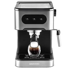 Lot 251  
            BIRMINGHAM SR111 - PARCEL DELIVERY ONLY 

                
DAEWOO 20BAR ESPRESSO COFFEE MAKER WITH STEAM WAND, BARISTA QUALITY COFFEE, FOR G...