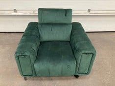 Lot 97  
            Edinburgh SR22 - Delivery Or Collection 

                
DFS.COM GREEN VELVET POWER RECLINER ARMCHAIR:: LOCATION - SOFA RACKS(COLLECTION O...
