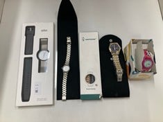 Lot 173  
            Edinburgh SR34 - Delivery Only 

                
QUANTITY OF WATCHES ITEMS TO INCLUDE BRAUN 2-HAND ANALOGUE QUARTZ WATCH, WHITE DI...