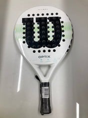 Lot 401  
            Edinburgh SR34 - Delivery Only 

                
WILSON OPTIX V1 PADEL RACKET, MADE WITH A FIBERGLASS STRUCTURE AND SOFT FOAM, CIR...
