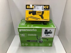 Lot 423  
            Edinburgh SR34 - Delivery Only 

                
DEWALT DCF6202 COLLATED DRYWALL SCREW GUN  + GREENWORKS 40V CHAINSAW 18+ ID REQUI...
