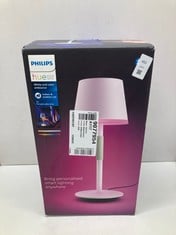 Lot 452  
            Edinburgh SR34 - Delivery Only 

                
PHILIPS HUE GO SMART PORTABLE TABLE LAMP [DOWNLIGHT - WHITE] RECHARGEABLE LAMP, W...