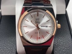 Lot 8  
            Edinburgh SR34 - Delivery Only 

                
MENS ERNEST FERDINAND WATCH - DAY DATE CALENDAR DIAL - LEATHER STRAP - 3ATM WATER...