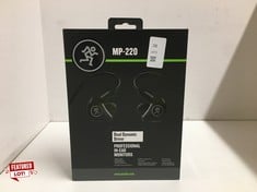 Lot 28  
            Edinburgh SR24 - Delivery Only 
                
MACKIE MP-220 IN-EAR MONITORS (IEMS) WITH SOUND ISOLATION AND SWIVELING MMCX CONN...