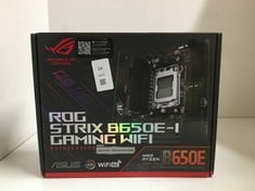 Lot 34  
            Edinburgh SR24 - Delivery Only 
                
ASUS ROG STRIX B650E-I GAMING WIFI AMD RYZEN AM5 MINI-ITX MOTHERBOARD, 10 + 2 POW...