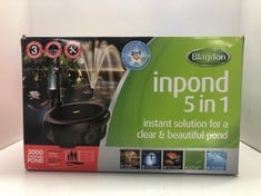 Lot 17  
            Edinburgh SR23 - Delivery Only 
                
BLAGDON INPOND 5-IN-1 3000 EASY CARE CLEAN POND SOLUTION, 10W POND PUMP & FILTER ...