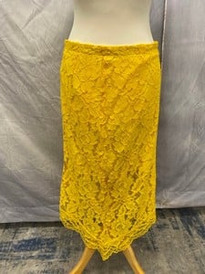 Lot 160  
            Edinburgh SR20 - Delivery Only 

                
SANDRO JAIME LACE MIDI SKIRT IN YELLOW RAYON, SIZE: 2, ORIGINAL RRP £235: LOCATIO...
