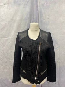 Lot 86  
            Edinburgh SR20 - Delivery Only 

                
IRO PHOEBE JACQUARD BIKER JACKET IN BLACK COTTON, SIZE: 3, ORIGINAL RRP £345: LOC...