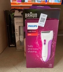 Lot 247  
            Edinburgh SR33 - Delivery Only 
                
QUANTITY OF HEALTH & BEAUTY ITEMS TO INCLUDE PHILIPS SATINSHAVE ESSENTIAL WET AND...
