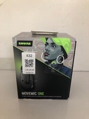Lot 432  
            Edinburgh SR33 - Delivery Only 

                
SHURE MOVEMIC ONE - PRO DIRECT TO PHONE WIRELESS LAVALIER MICROPHONE FOR IPHONE A...