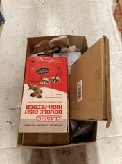 Lot 484  
            Edinburgh SR33 - Delivery Only 

                
QUANTITY OF PET PRODUCTS ITEMS TO INCLUDE CLASSIC PET PRODUCTS DOUBLE FEEDER HIGH...