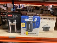 Lot 533  
            Edinburgh SR33 - Delivery Only 

                
QUANTITY OF KITCHEN & APPLIANCES ITEMS TO INCLUDE RUSSELL HOBBS TEXTURE BLACK KET...