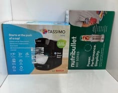 Lot 98  
            Edinburgh SR33 - Delivery Only 
                
TASSIMO TAS3102GB COFFEE MACHINE, PLASTIC, 1300 W, BLACK + NUTRIBULLET BLENDER 90...