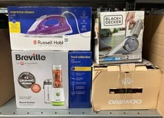 Lot 195  
            Edinburgh SR33 - Delivery Only 
                
QUANTITY OF KITCHEN & APPLIANCES ITEMS TO INCLUDE RUSSELL HOBBS SUPREME STEAM IRO...