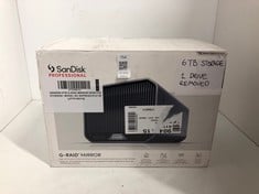 Lot 754  
            Edinburgh SR33 - Delivery Only 

                
SANDISK 6TB G-RAID MIRROR DESKTOP STORAGE: MODEL NO SDPHH2H-012T-0F  [JPTE100312]...