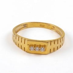Lot 114  
            Nottingham Luxury Room - Delivery Only 

                
22ct Yellow Gold Three Clear Stone Ring, Size T, 3.2g (Bent).  Auction Guide: £20...